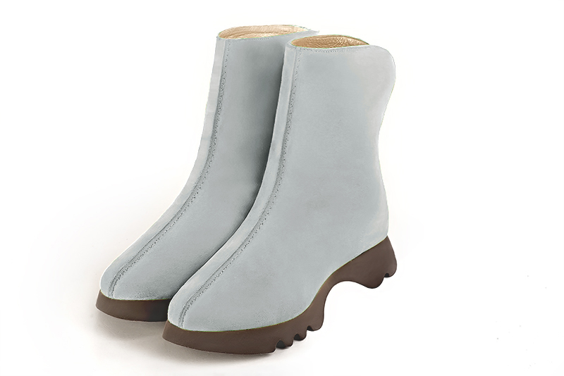 Pearl grey women's ankle boots with a zip at the back.. Front view - Florence KOOIJMAN